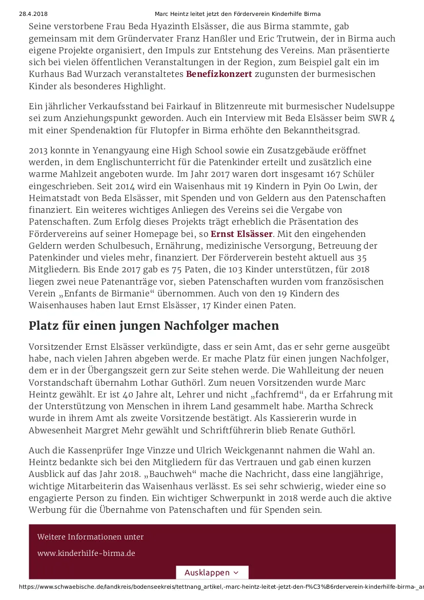 Fortsetzung des Zeitungsartikels über den neuen Vorsitzenden Marc Heintz.
