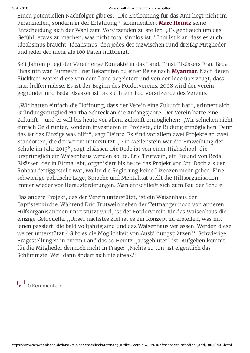 Fortsetzung des Zeitungsartikels Verein will Zukunftschancen schaffen.